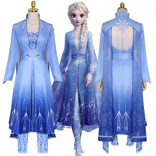 Frozen II Cosplay Princess Elsa Costume Blue Dress