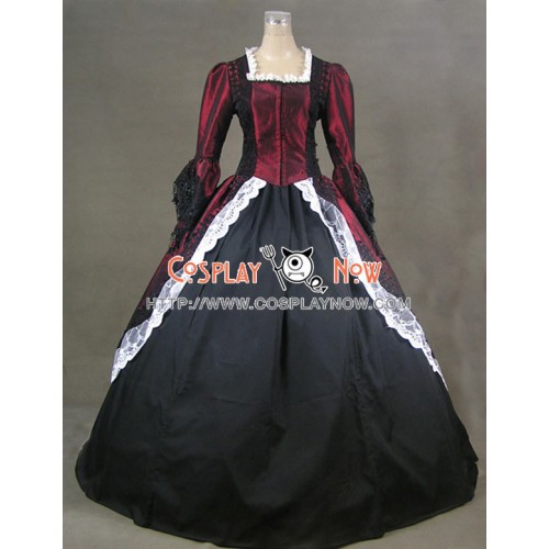 Marie Antoinette Victorian Dark Red Wedding Dress Ball Gown Prom