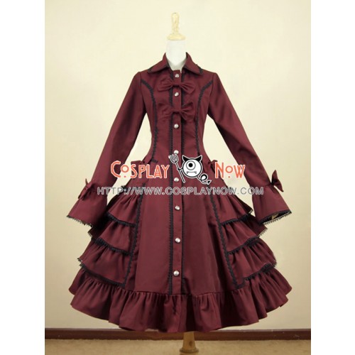 Gothic Lolita Cosplay Victorian Coat Reenactment Steampunk Stage Wine Red Dress Costume