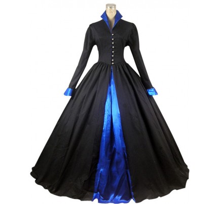 Renaissance Gothic Ball Gown Prom Black Cotton Blends Dress