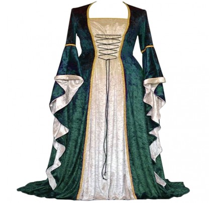 Medieval Renaissance Trumpet Sleeves Retro Medieval Long Style Vintage Dress 