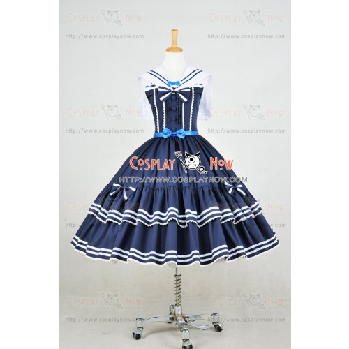 Lolita Dress Sweet Lolita Gothic Punk Jumper Skirt Navy Blue Sailor Cosplay Costume