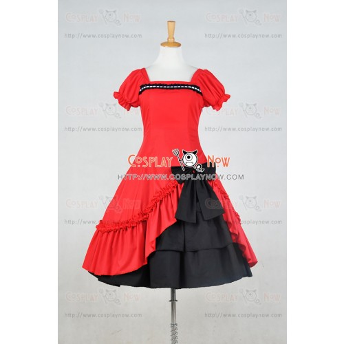 Lolita Dress Classical Lace Victorian Lolita Red Black Dress Cosplay Costume