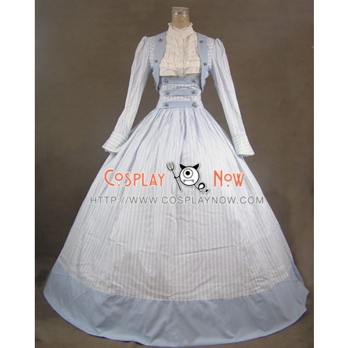 Victorian Civil War Stripes Ball Gown Reenactment Stage Blue Lolita Dress Costume