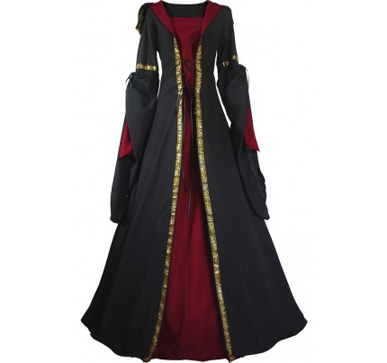 Renaissance Carnival Medieval Magdalena Black-Bordeaux Dress Robe 