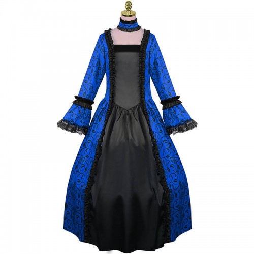 Historical Medieval Lace Color Collision Pagoda Sleeves Vintage Costume Dress