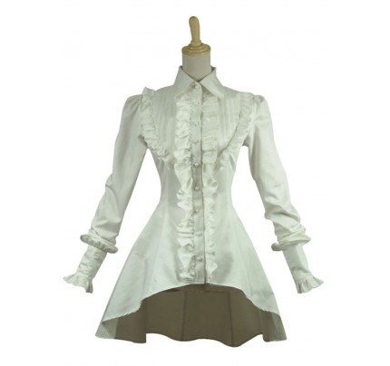 Gothic Lolita Cosplay Victorian Romantic White Blouse Ruffle Steampunk Costume