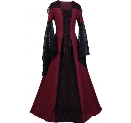 Medieval Carnival Renaissance Garment Eloise Black Red Dress Robe Halloween