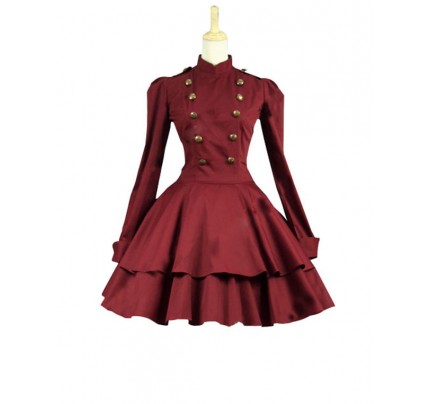 Victorian Lolita Steampunk Military Coat Gothic Lolita Dress Burgundy