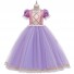 Snow White Cosplay Princess Costume Purple Pleated Girl Dress for Children