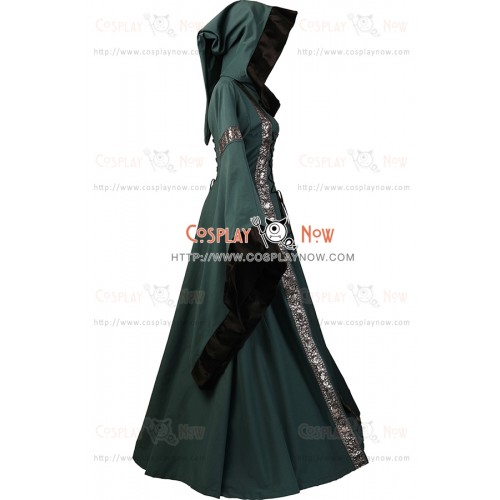Medieval Renaissance Carnival Strappy Sarah Dark Green-Black Robe Dress