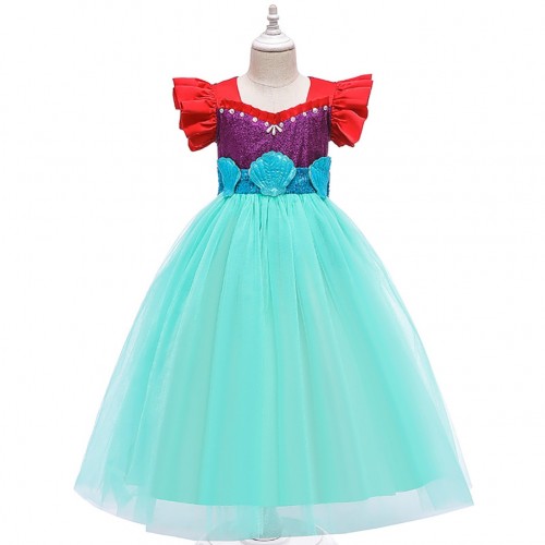 Mermaid Cosplay Princess Ariel Costume Fairy Tale Cute Bowknot Layered Girl Dress for Children