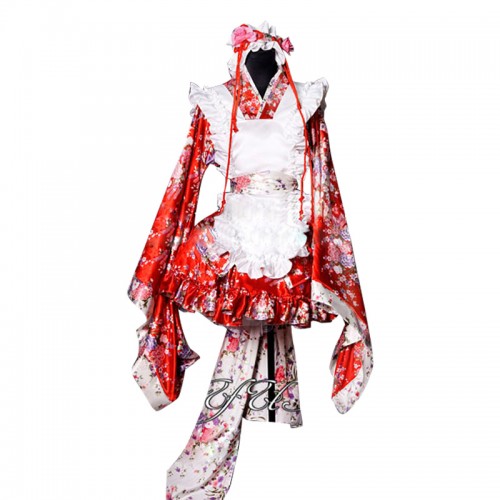 Print Maid Dress Cosplay Costume Kimono Style
