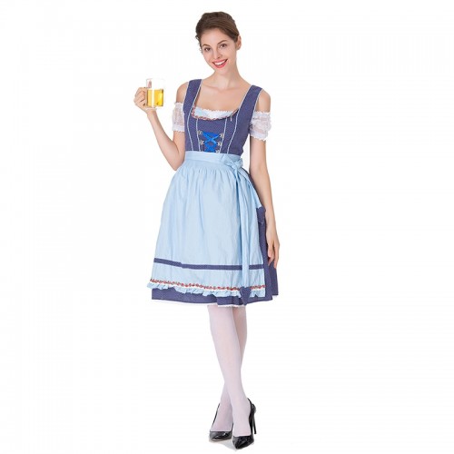 German Oktoberfest Cosplay Maid Costume Festival Stage Dress Blue
