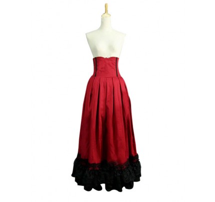 Victorian Lolita Edwardian Period Pleated Skirt Punk Lolita Dress Red