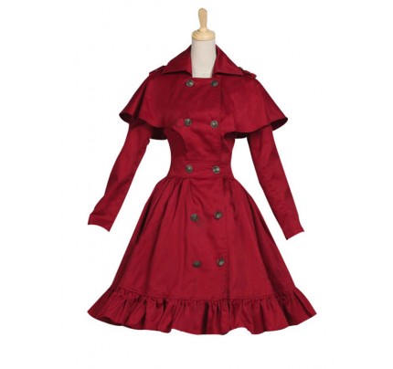 Gothic Lolita Cosplay Victorian Cape Reenactment Steampunk Stage Red Dress Costume