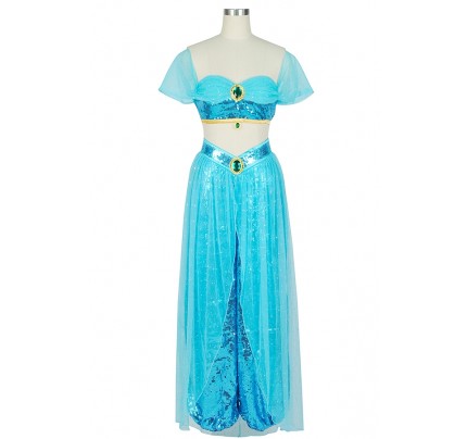 Aladdin and the Magic Lamp Cosplay Jasmine Costume Earrings Necklace Sexy Dress