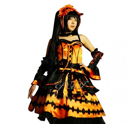 Date A Live Kurumi Tokisaki Cosplay Costume Black Orange Dress