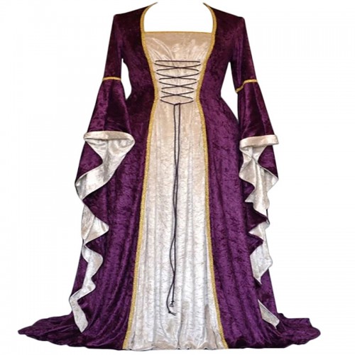 Medieval Renaissance Trumpet Sleeves Retro Medieval Long Style Vintage Dress