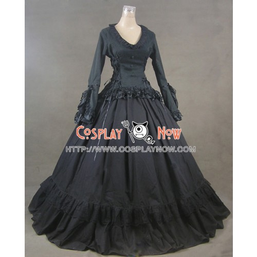 Victorian Gothic Lolita Ball Gown Prom Brocade Black Dress