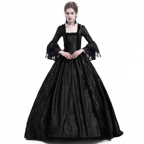 Retro Lace Patchwork Trumpet Sleeve Medieval Dress