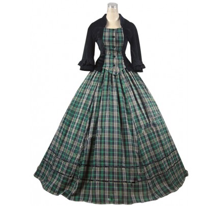 Civil War Victorian Tartan Ball Gown Day Dress Prom Cosplay