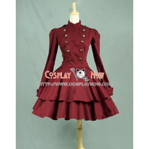 Victorian Lolita Steampunk Military Coat Gothic Lolita Dress Burgundy