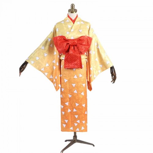 Demon Slayer Zenitsu Agatsuma Female Kimono Cosplay Costume