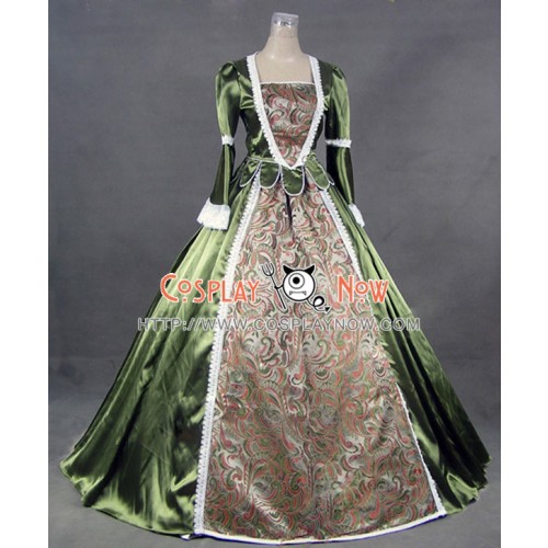 Renaissance Colonial Gothic Ball Gown Prom Brocade Satin Dress