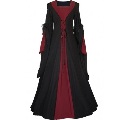 Carnival Renaissance Medieval Milienn Strappy Black Bordeaux Dress Robe 