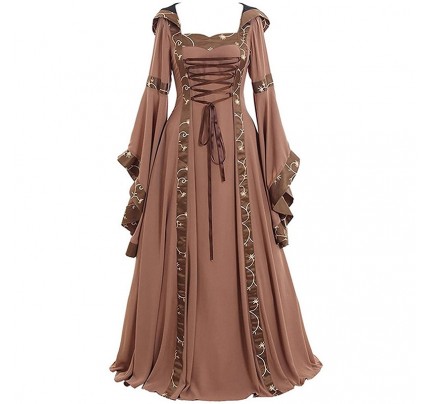 Historical Medieval Retro Hooded Dress with Square Collar Halloween Party 