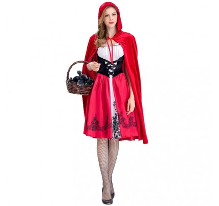 Little Red Princess Cosplay Costume Masquerade Ball Gown Cloak Dress