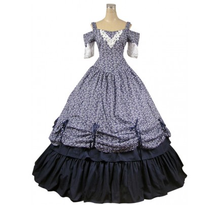 Southern Belle Civil War Ball Gown Prom Floral Cotton Dress