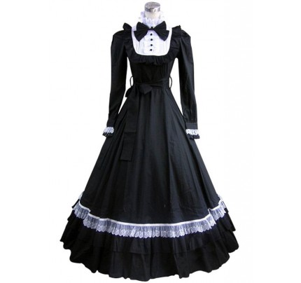 Gothic Cotton Lolita Black Dress Ball Gown Cosplay Prom