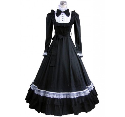 Gothic Cotton Lolita Black Dress Ball Gown Cosplay Prom