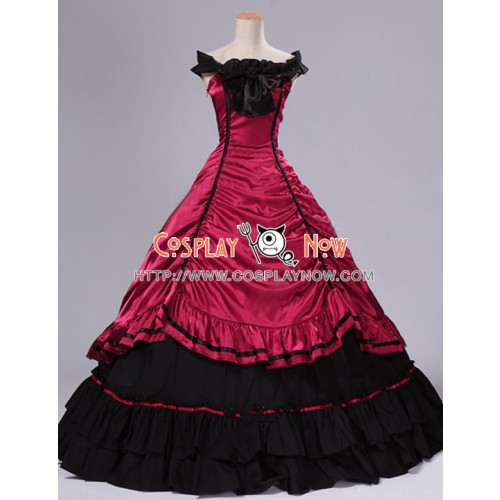 Southern Belle Civil War Ball Gown Formal Reenactment Stage Red Lolita Dress Costume