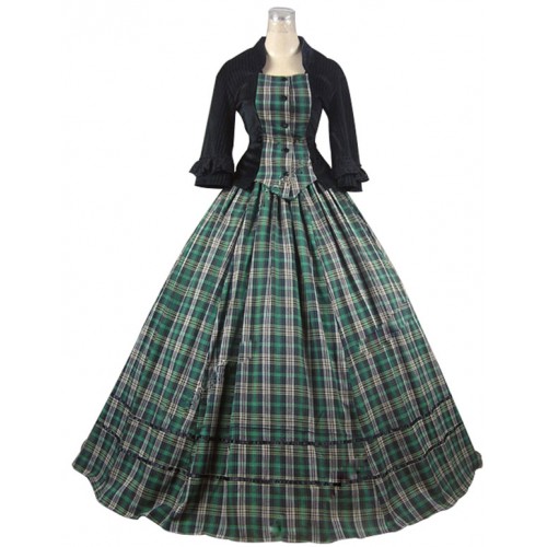 Civil War Victorian Tartan Ball Gown Day Dress Prom Cosplay