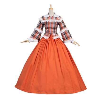Civil War Tartan Gown Reenactment Theater Clothing Lolita Dress Costume