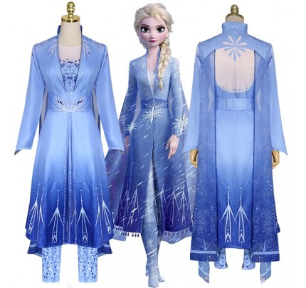 Frozen II Cosplay Princess Elsa Costume Blue Dress