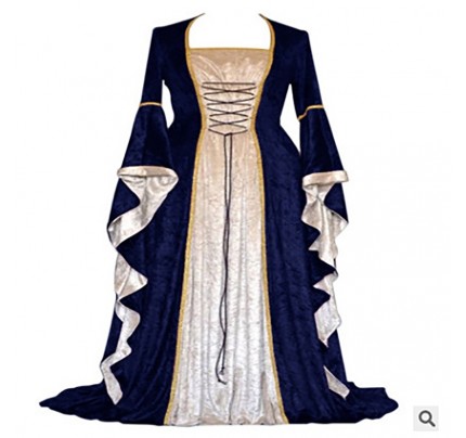 Medieval Renaissance Trumpet Sleeves Retro Medieval Long Style Vintage Dress 