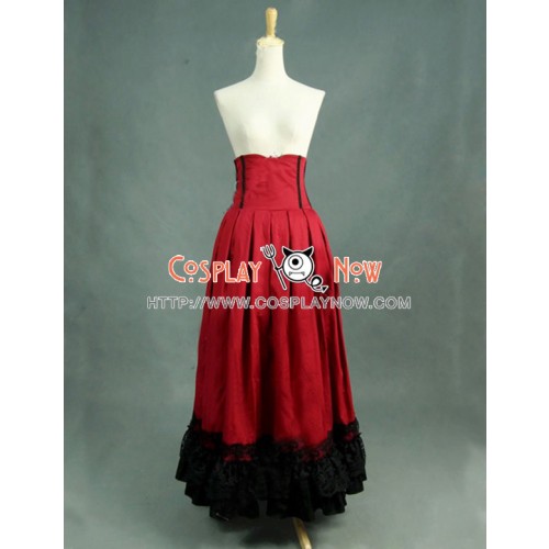 Victorian Lolita Edwardian Period Pleated Skirt Punk Lolita Dress Red