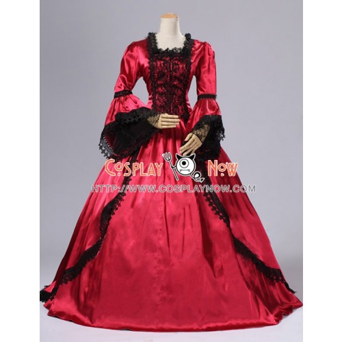 Marie Antoinette Gothic Victorian Gown Satin Reenactment Clothing Red Lolita Dress Costume