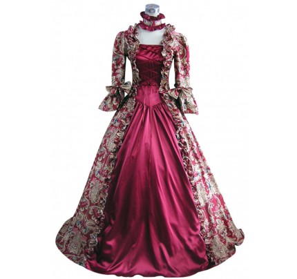 Victorian Lolita Reenactment Stage Antique Gothic Lolita Dress Wine Floral