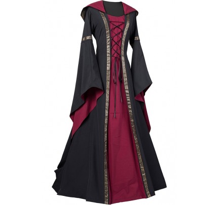 Renaissance Baroque Medieval Robe Adelheid Schwarz-Bordeaux Carnival Dress 
