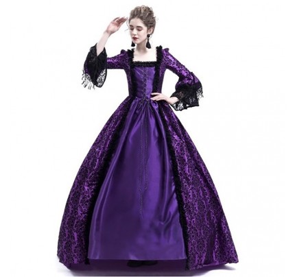 Retro Lace Patchwork Trumpet Sleeve Medieval Dress 