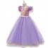 Snow White Cosplay Princess Costume Purple Pleated Girl Dress for Children