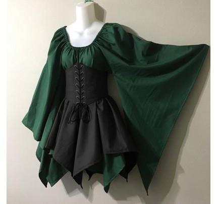 Renaissance Long Sleeve Dress Middle Ages Halloween Party 