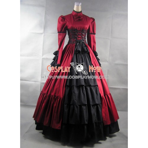 Victorian Corset Lolita Cosplay Red Dress Ball Gown