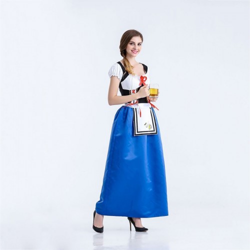 German Munich Oktoberfest Cosplay Maid Costume Festival Blue Dress