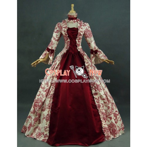 Victorian Lolita Reenactment Stage Antique Gothic Lolita Dress Red Floral